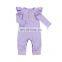 wholesale burgundy ribbed strip  long sleeve with two fly sleeve baby girl romper