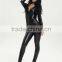 bodycon dress Black PVC Leather sexy leather onesie costumes Zipped Shiny wet look catsuit with V-neck