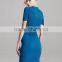 2015 new bodycon women blue wave pattern elegant rayon bandage Dress celebrity party short sleeve dress wholesale dropshipping