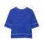 Summer new versatile women's clothing with contrasting color stitching and round neck short sleeved knitted top