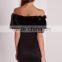 Black fur bardot bodycon evening dresses