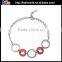 925 Sterling Silver Red Agate Fancy Circle Link Bracelet