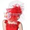 New Arrival Ladies Red Fancy Hair Accessories Facinators Hats With Elegant Feather / Net For Wedding