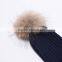Women Wool Knitting Hat With Raccoon Fur Pompom/winter Fur Hat KZ160074