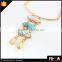 Fashion 3 Turquoise Stone Charms 18K Gold Choker Chain Necklace