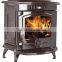 classic cast iron wood burning stove with boiler