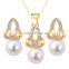 Beautiful clear crystal necklace with earring pearl with 14k gold jewelry set for 3 pcs