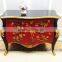 Classico European Style Ruby Red Solid Wood Carving Bombe Chest with Chinoiseries Landscape Handpainiting BF12-04244a