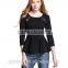Fashion Autumn Black Blouse Shirt Sexy Backless Lace Patchwork O-neck Long Sleeve Flouncing Ladies Tops