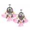 Bohemian jewelry crystal pendant with pink tassel charms earrings for women