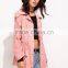 OEM Latest Pink Wide Collar Cotton Jacket Drawstring Utility Jacket Zipper Tie Waist Winter Coat Customized
