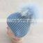 Myfur Customized Baby Knitted Hat with Genuine Dyed Raccoon Fur Pom Poms