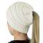 OEM Messy High Bun Stretchy Pony Tail Beanie Cable Knit Ponytail Beanie Hat