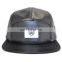 custom woven label flat brim 5 panel leather cap hat
