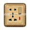 Universal Type 146 Double 3 pin Wall Socket With Switch Copper Wire Drawing Panel Sockets And Switches Electrical With LED Light
