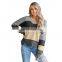 High Quality Winter Colorblock, Distressed Pullover Knit Women Loose Sweater/