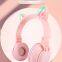 Наушники Pink Cat аудиофоны Bluetooth с ушами синего кота. Беспроводные наушники Bluetooth фиолетового цвета в стиле комиксов и аниме для прослушивания музыки
