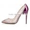 Gorgeous heels purple patent leather and mesh pointy toe beaded wedding red bottom stiletto 10cm shoes pumps
