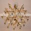 0520-79 stained glass chandelier shades rattan plastic drops Nickel plated metal structure with 15 light fittings.
