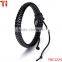 Simple Antique Handmade Genuine Leather Surfer Braided Bangle Bracelet Black