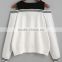New Arrival Round Neck Cold Shoulder Varsity Striped White And Black Women Cotton Sweatshirts