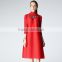 Woman plicated high collar casual knee length dress with beads
