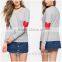 Adorable Long Sleeve Red Heart Print Sweatshirt,latest Design Ladies Crewneck Sweatshirt