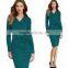 Women's Elegant Faux Wrapped Ruched Detachable Belted Bowknot Wear to Work Office Stretch Bodycon Fitted Dress