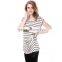 Women's Stripe Pleated Button T-shirt