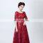 Real Sample Fashion A line Lace-up Scoop Floor-length Lace Appliqued Formal 1/2 Long Sleeve Backless Party Evening Dresses