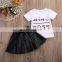 Girls white Ruffle t shirts & PU skirts dress 2 pcs  Fashion outfits 3 colors sz90-120