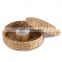 Straw Round Wicker Water Hyacinth Woven Chip & Dip Serving Platter with Bowl Holder and Lid WHolesale Made in Vietnam