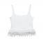New style European and American style solid color feather trim stretchy bodycon halter top