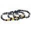 New Hot Models Natural Black Alabaster Bead Gold Silver Plated Buddha Leopard Head Bracelet Charm Stretch Beaded Yoga Bracelet