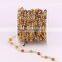 DIY Gold Plated Brown and Yellow Color Wire Wrapped Beaded Chain Rosary Chain Faceted Crystal Bead for Necklace Bracelet