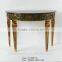 Living room black marble top gold leaf half moon console tables