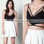 Two pieces sets for women black crop top and white skirts for women