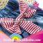 Latest Korean stripe bowknot children demin jeans skirts