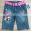 girls medium dark blue wash denim bermuda jeans with raw bottom hem #29BEH0014