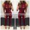 Amigo 2017 new design sexy women evening wear black sleeveless mesh see throught bodycon bandage jumpsuit for girls