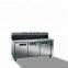 stainless steel pizza prep fridge table with refrigerated top cover