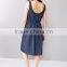 2015 fashion Hot Blue O-Neck Sleeveless Elastic Denim Dress plus size jean dresses with belt