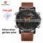 NAVIFORCE 9134 Military Quartz Double Display Custom Logo Watch Leather LED Display Man Wristwatch Business Watch