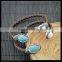 LFD-B0016 Druzy Pearl With Turquoise Pave Rhinestone Leather Bangles Jewelry Finding