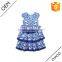 2016 European Fashion children frocks designs Chinese style Blue-and-White floral printed layered A-line girls party dresses