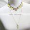 Gold Layered Set Necklace w/Blue Seedbead Copper Crystal Green Plastic Goldtone Charm Necklace 2016 Fashion Style Wholesale