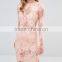 European Vintage Long Sleeve Pink Lace Hollow Out Floral Appliqued Dress for Lady