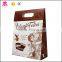 White kraft paper with pink printing square bottom shopping paper bag with plastic handle