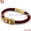 Red black genuine python bangle bracelets with gold plated skull