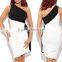 Color mosaic shoulder collar asymmetric pleated sleeveless slim package hip dress sub